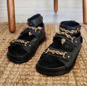 Gold Tone Chain Sporty Sandals